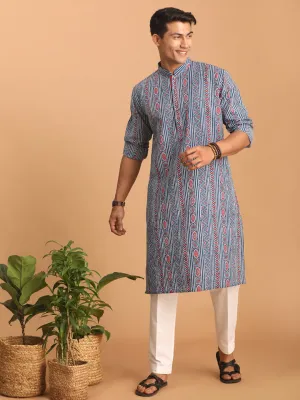 Vastramay Men's Indigo Printed Kurta Set