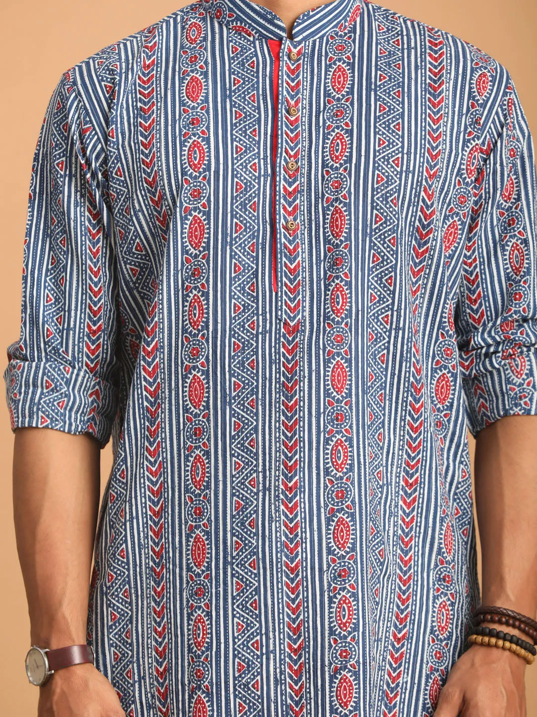 Vastramay Men's Indigo Printed Kurta Set