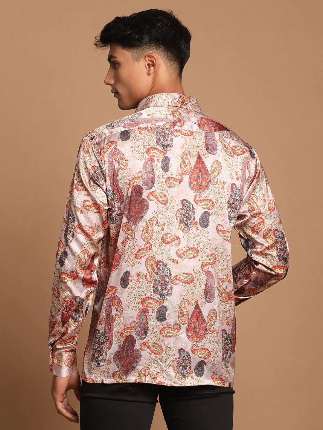 VASTRAMAY Men's Multi-Color Silk Blend Printed Shirt