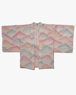 Vintage Haori Jacket, Full Shibori, Pink, Orange, and Gray Mountains