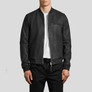 Wilt Black Bomber Leather Jacket for Men